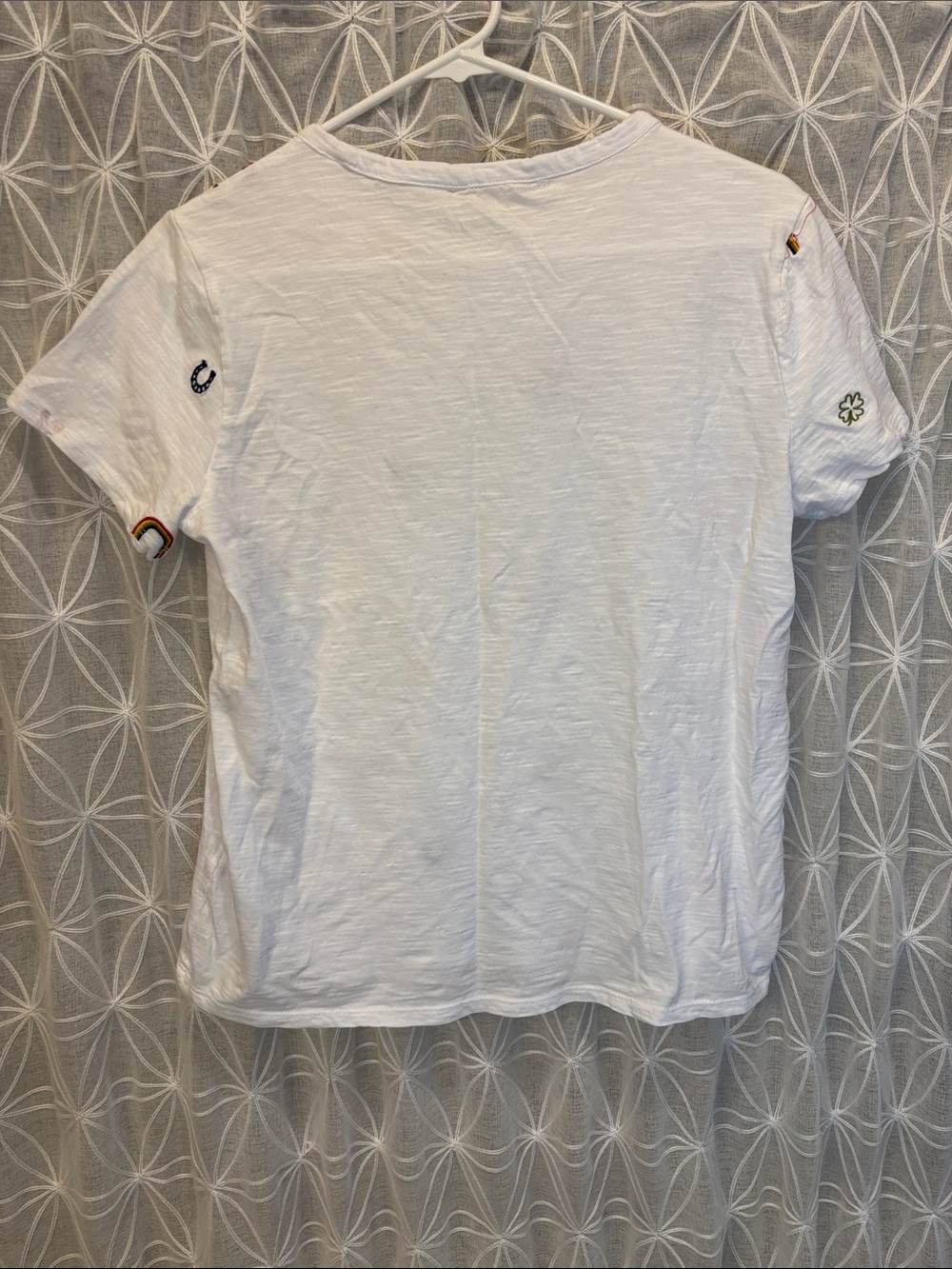Lucky Brand White Short Sleeve Tee with Colorful Western Embroidery - Picture 5 of 6